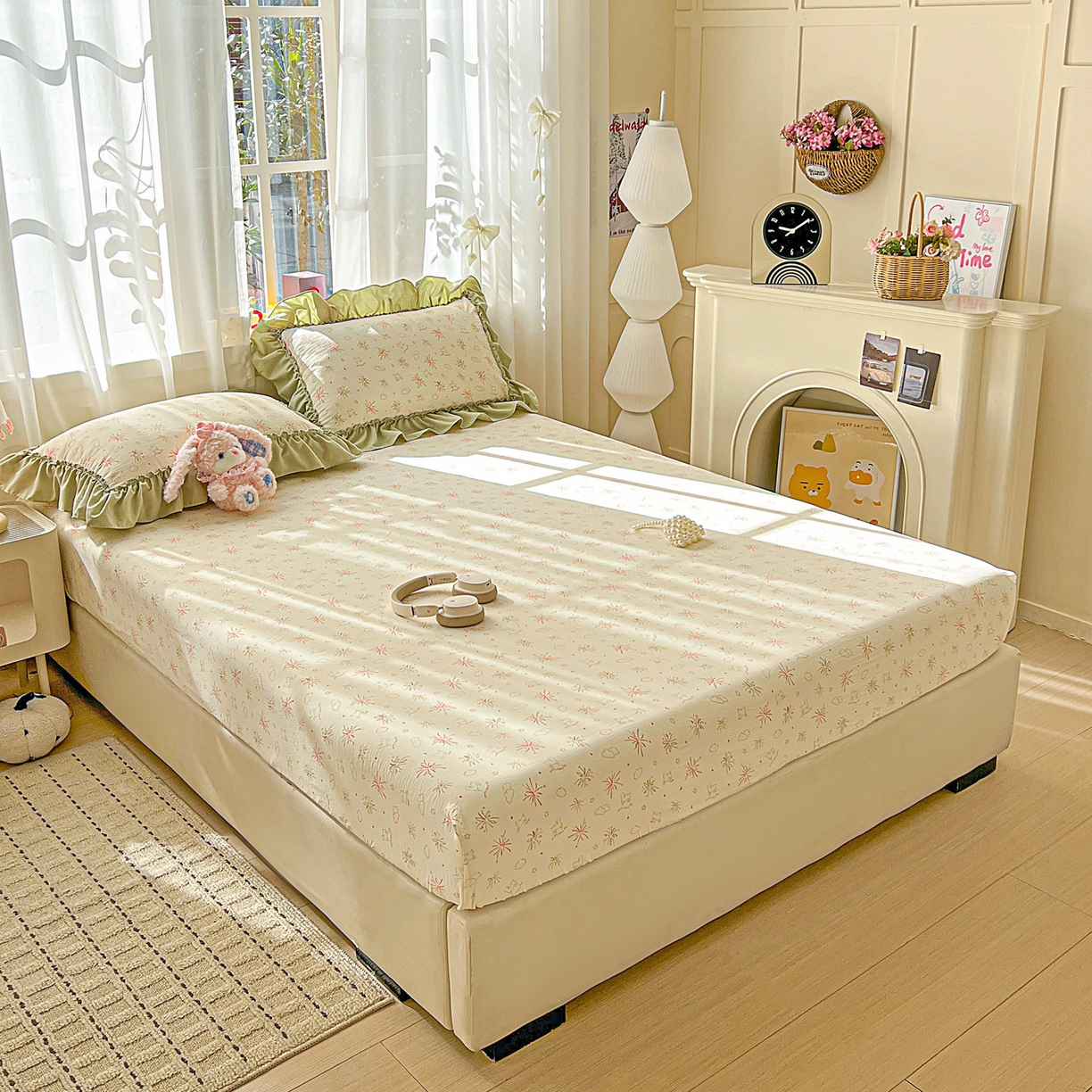 91家纺网 家纺一手货源 找家纺 富米莱（原臻工厂） 2026新款古法水洗仿棉床笠席梦思床罩杀床垫防滑罩床套罩床笠三件套 烟火气星辰