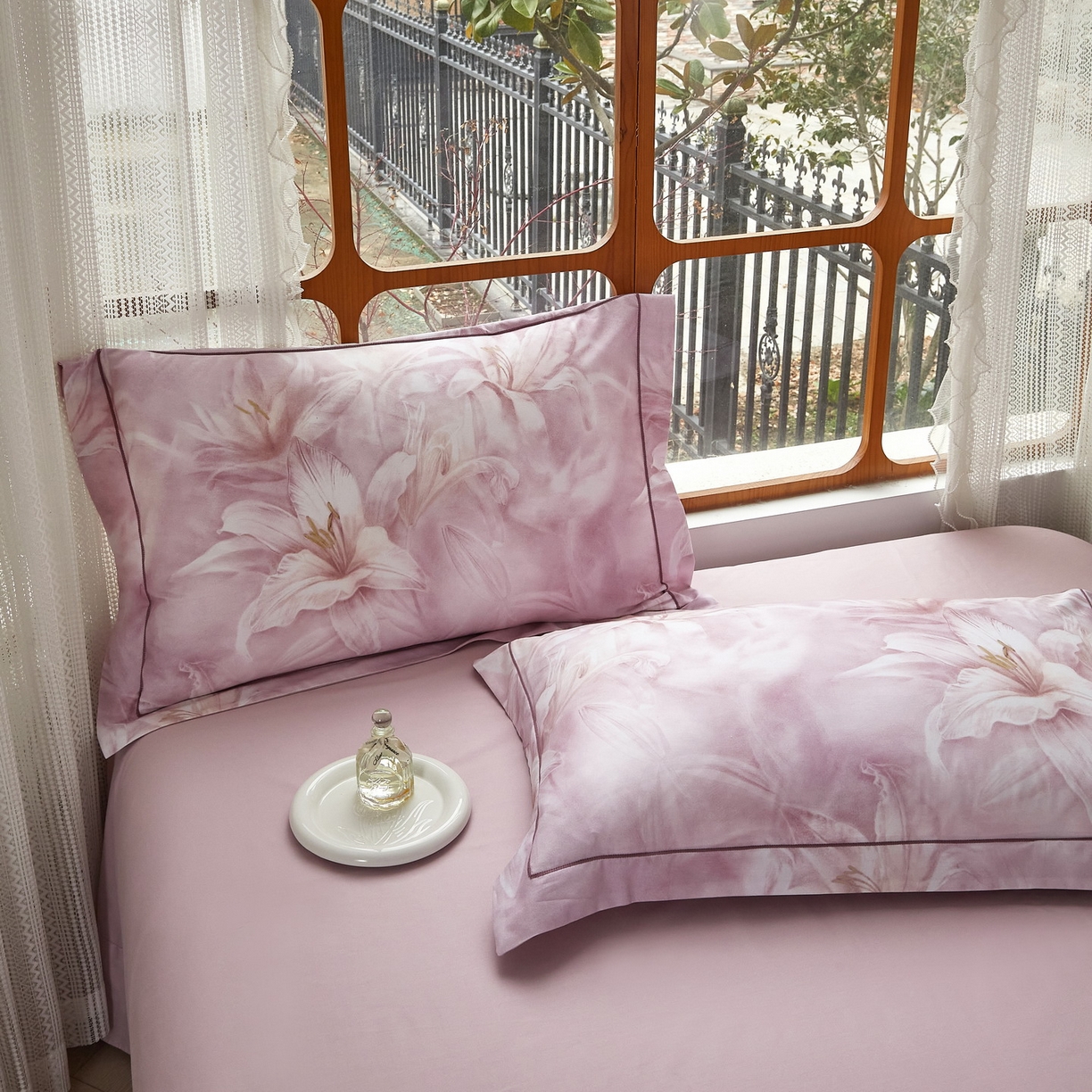 91家纺网 家纺一手货源 找家纺 启航家居 2026新款全棉铂金棉数码印花四件套 雪顶之恋粉