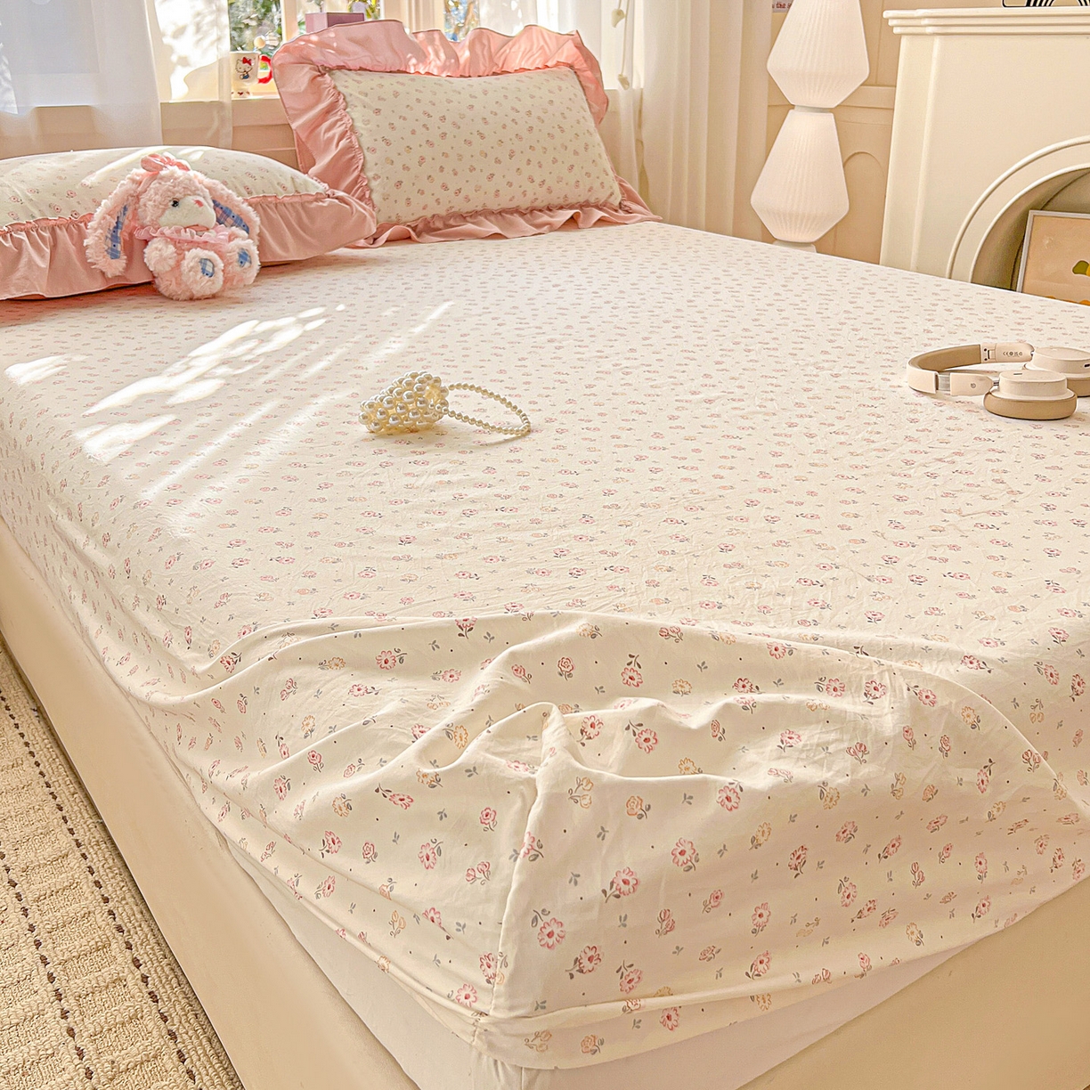 91家纺网 家纺一手货源 找家纺 富米莱（原臻工厂） 2026新款古法水洗仿棉床笠席梦思床罩杀床垫防滑罩床套罩床笠三件套 悠悠花香