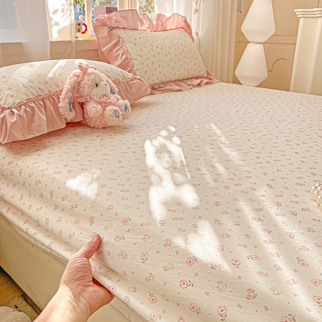 91家纺网 家纺一手货源 找家纺 富米莱（原臻工厂） 2026新款古法水洗仿棉床笠席梦思床罩杀床垫防滑罩床套罩床笠三件套 悠悠花香