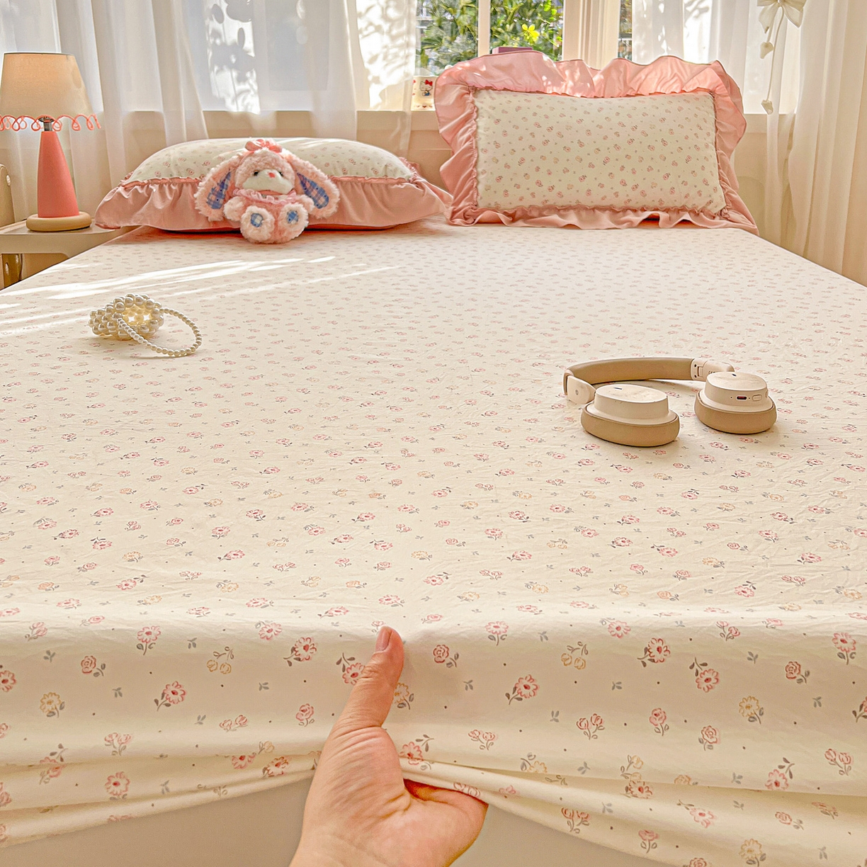 91家纺网 家纺一手货源 找家纺 富米莱（原臻工厂） 2026新款古法水洗仿棉床笠席梦思床罩杀床垫防滑罩床套罩床笠三件套 悠悠花香