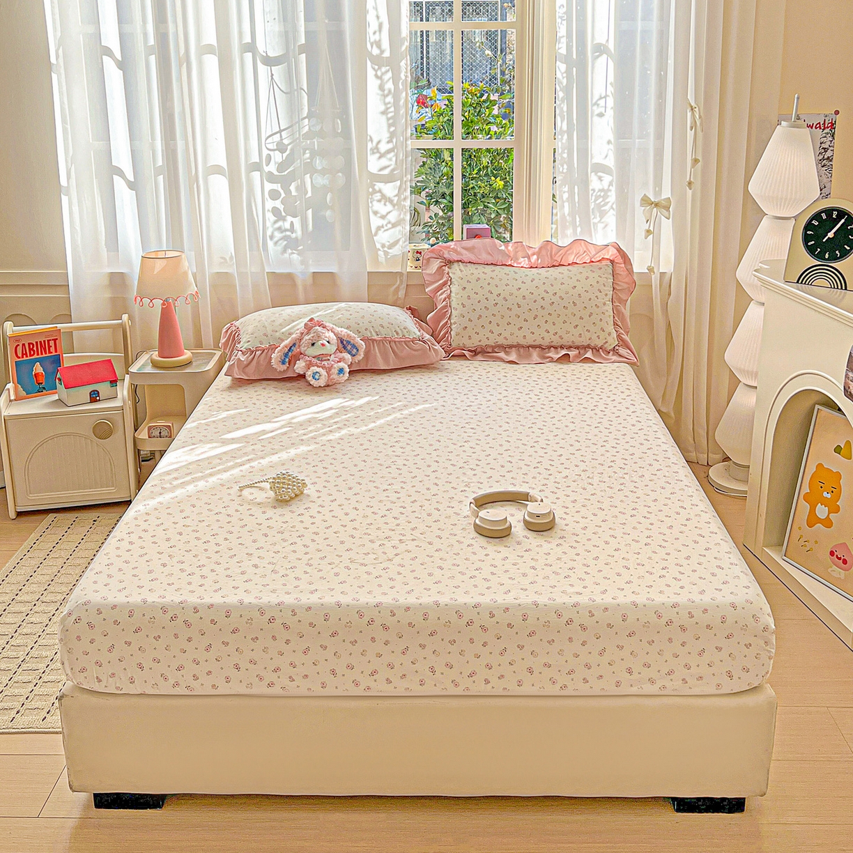 91家纺网 家纺一手货源 找家纺 富米莱（原臻工厂） 2026新款古法水洗仿棉床笠席梦思床罩杀床垫防滑罩床套罩床笠三件套 悠悠花香