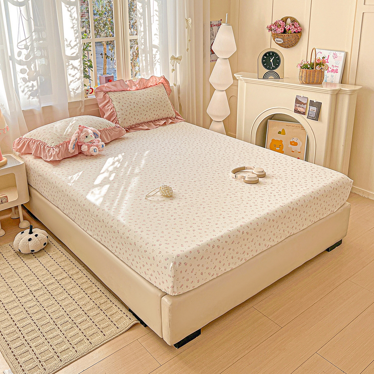 91家纺网 家纺一手货源 找家纺 富米莱（原臻工厂） 2026新款古法水洗仿棉床笠席梦思床罩杀床垫防滑罩床套罩床笠三件套 悠悠花香