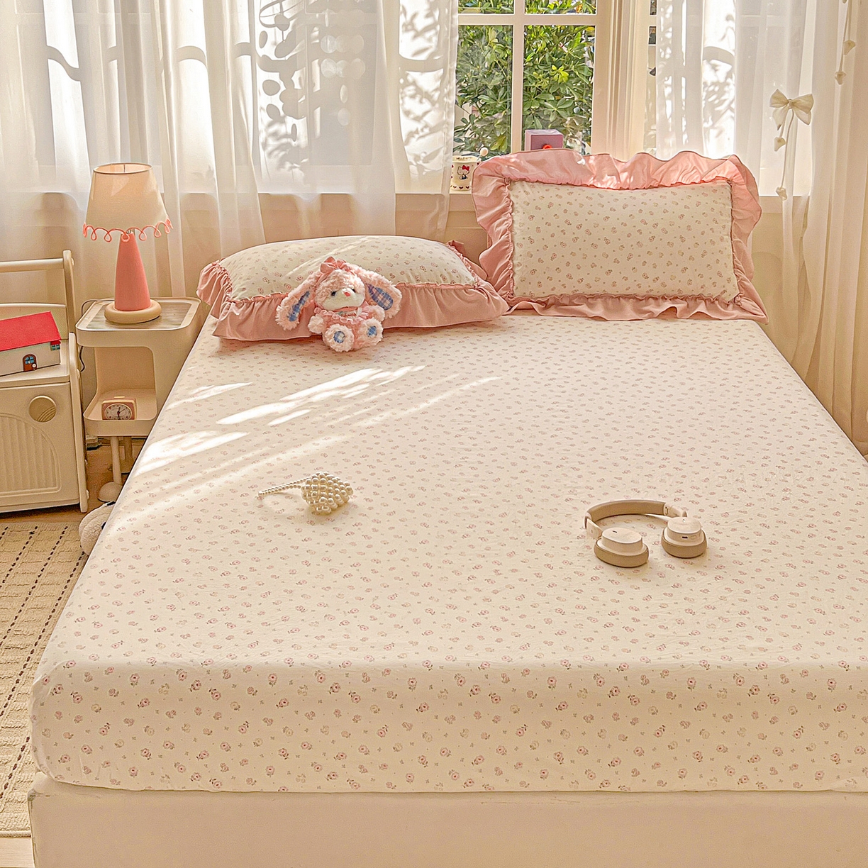 91家纺网 家纺一手货源 找家纺 富米莱（原臻工厂） 2026新款古法水洗仿棉床笠席梦思床罩杀床垫防滑罩床套罩床笠三件套 悠悠花香