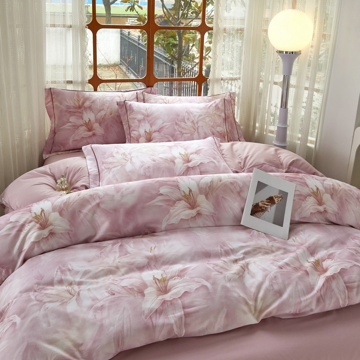 91家纺网 家纺一手货源 找家纺 启航家居 2026新款全棉铂金棉数码印花四件套 雪顶之恋粉