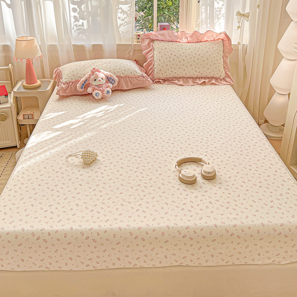 91家纺网 家纺一手货源 找家纺 富米莱（原臻工厂） 2026新款古法水洗仿棉床笠席梦思床罩杀床垫防滑罩床套罩床笠三件套 悠悠花香