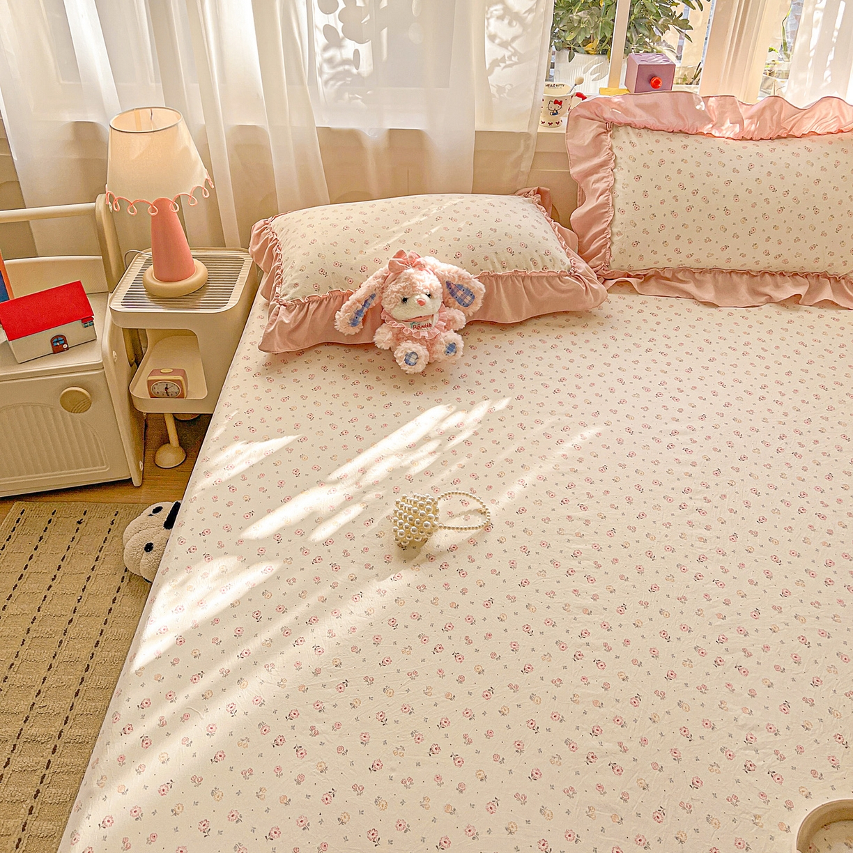 91家纺网 家纺一手货源 找家纺 富米莱（原臻工厂） 2026新款古法水洗仿棉床笠席梦思床罩杀床垫防滑罩床套罩床笠三件套 悠悠花香