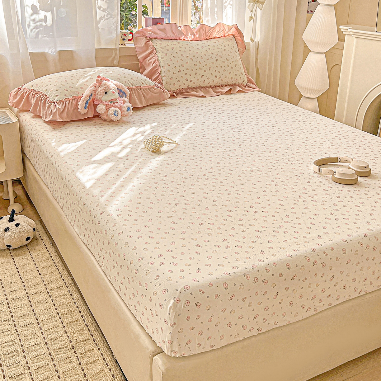 91家纺网 家纺一手货源 找家纺 富米莱（原臻工厂） 2026新款古法水洗仿棉床笠席梦思床罩杀床垫防滑罩床套罩床笠三件套 悠悠花香