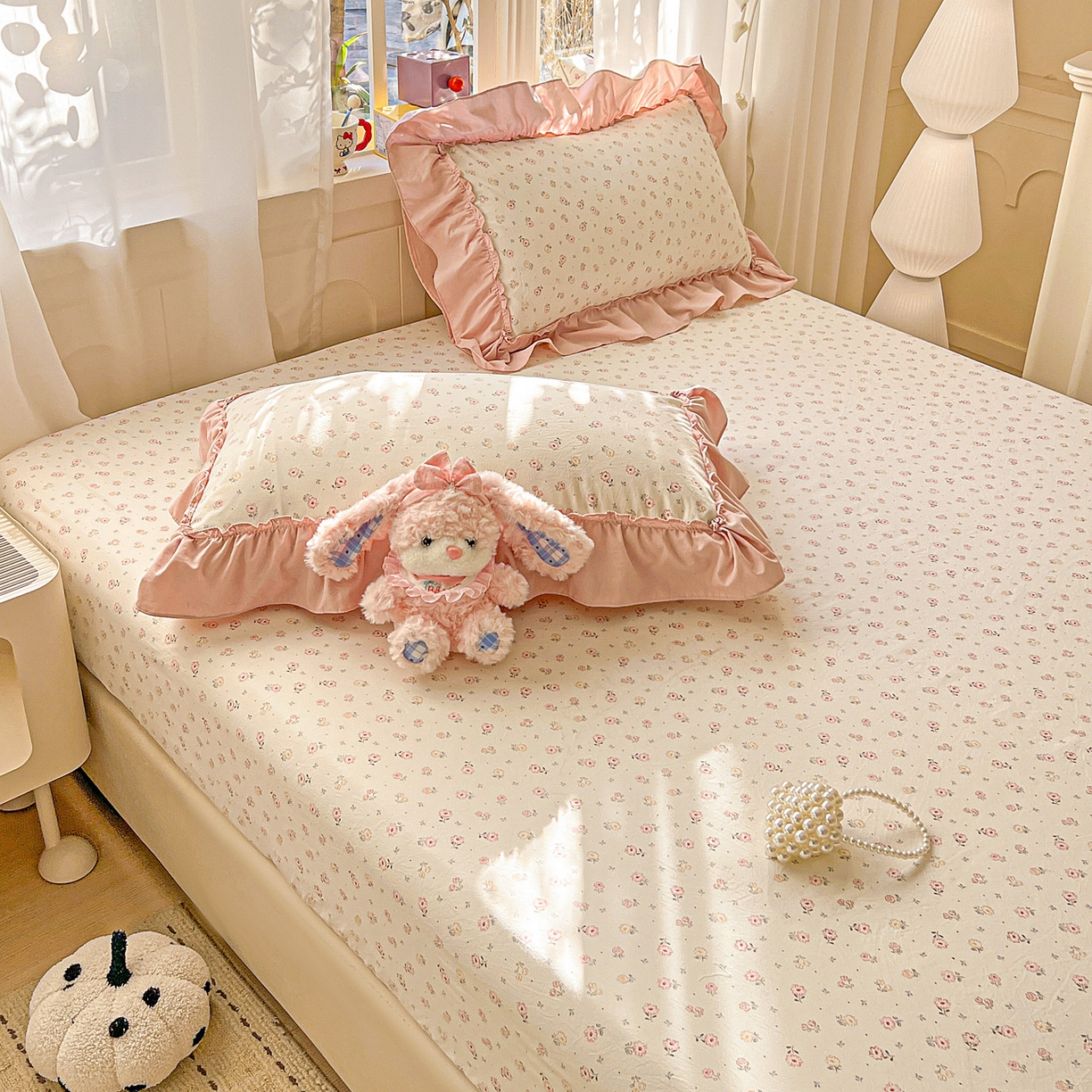 91家纺网 家纺一手货源 找家纺 富米莱（原臻工厂） 2026新款古法水洗仿棉床笠席梦思床罩杀床垫防滑罩床套罩床笠三件套 悠悠花香