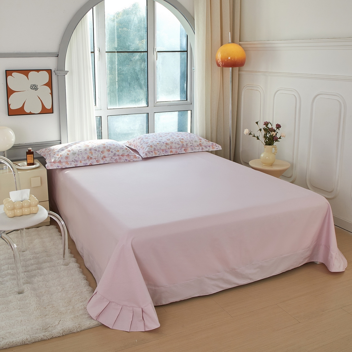 91家纺网 家纺一手货源 找家纺 启航家居 2026新款全棉铂金棉数码印花四件套 洵美粉