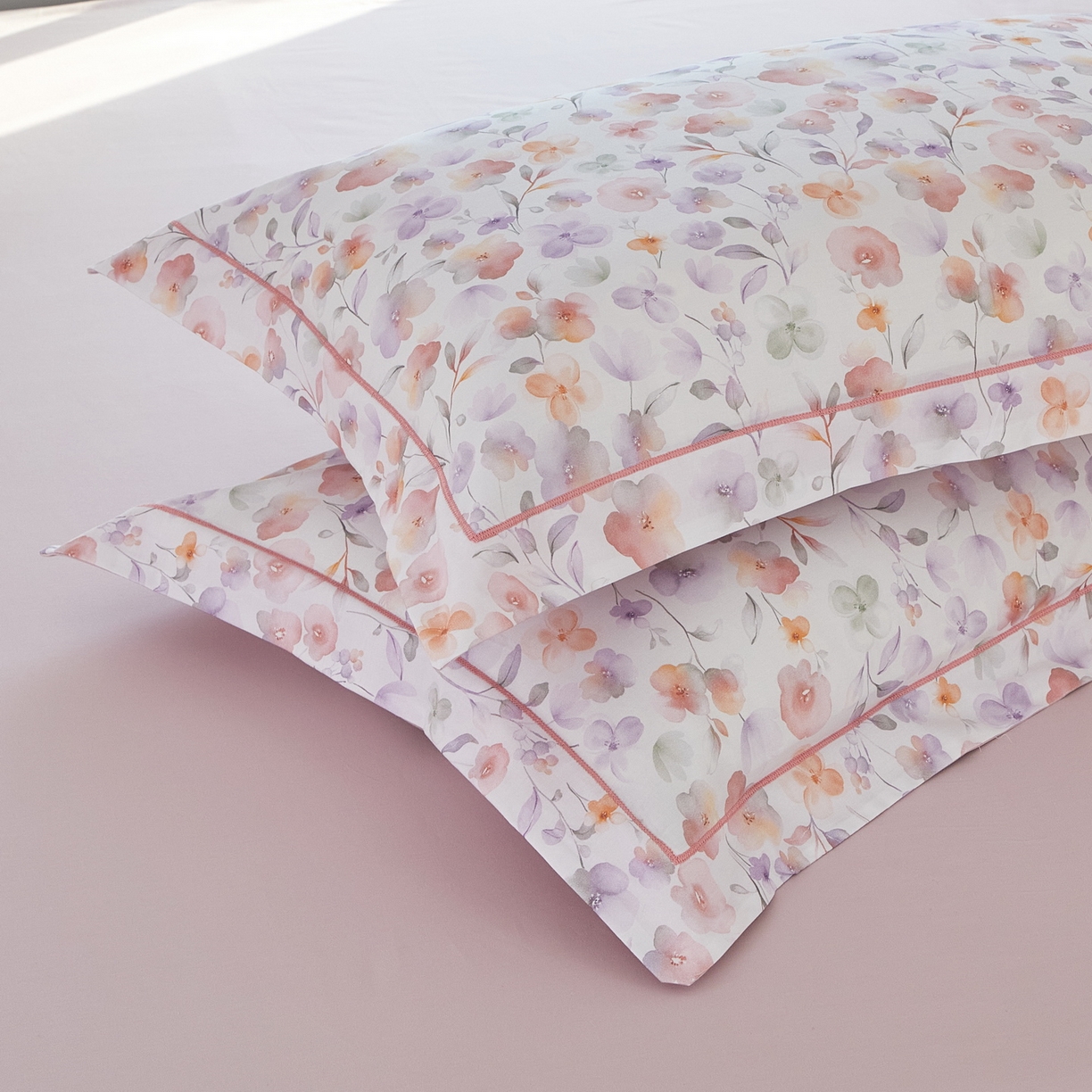 91家纺网 家纺一手货源 找家纺 启航家居 2026新款全棉铂金棉数码印花四件套 洵美粉