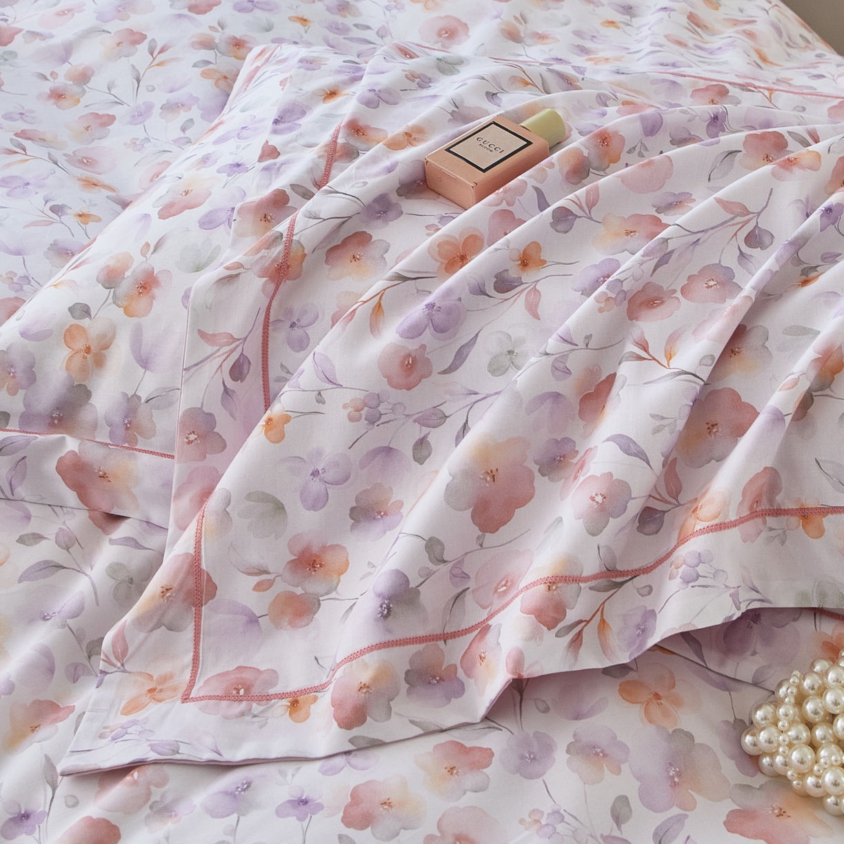 91家纺网 家纺一手货源 找家纺 启航家居 2026新款全棉铂金棉数码印花四件套 洵美粉