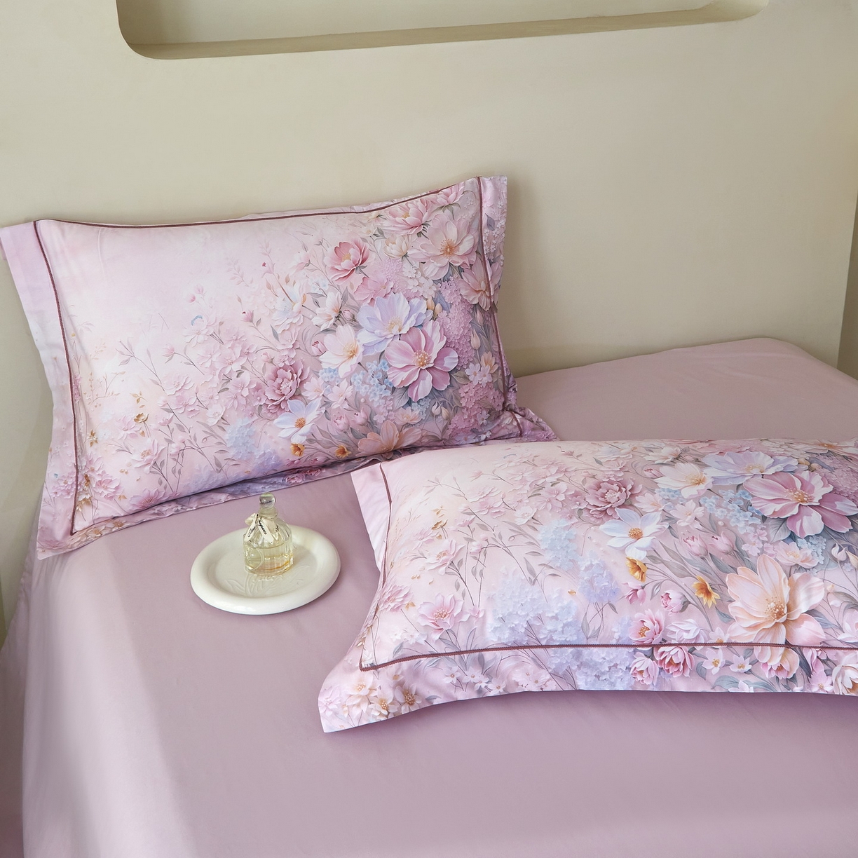 91家纺网 家纺一手货源 找家纺 启航家居 2026新款全棉铂金棉数码印花四件套 月光独白粉