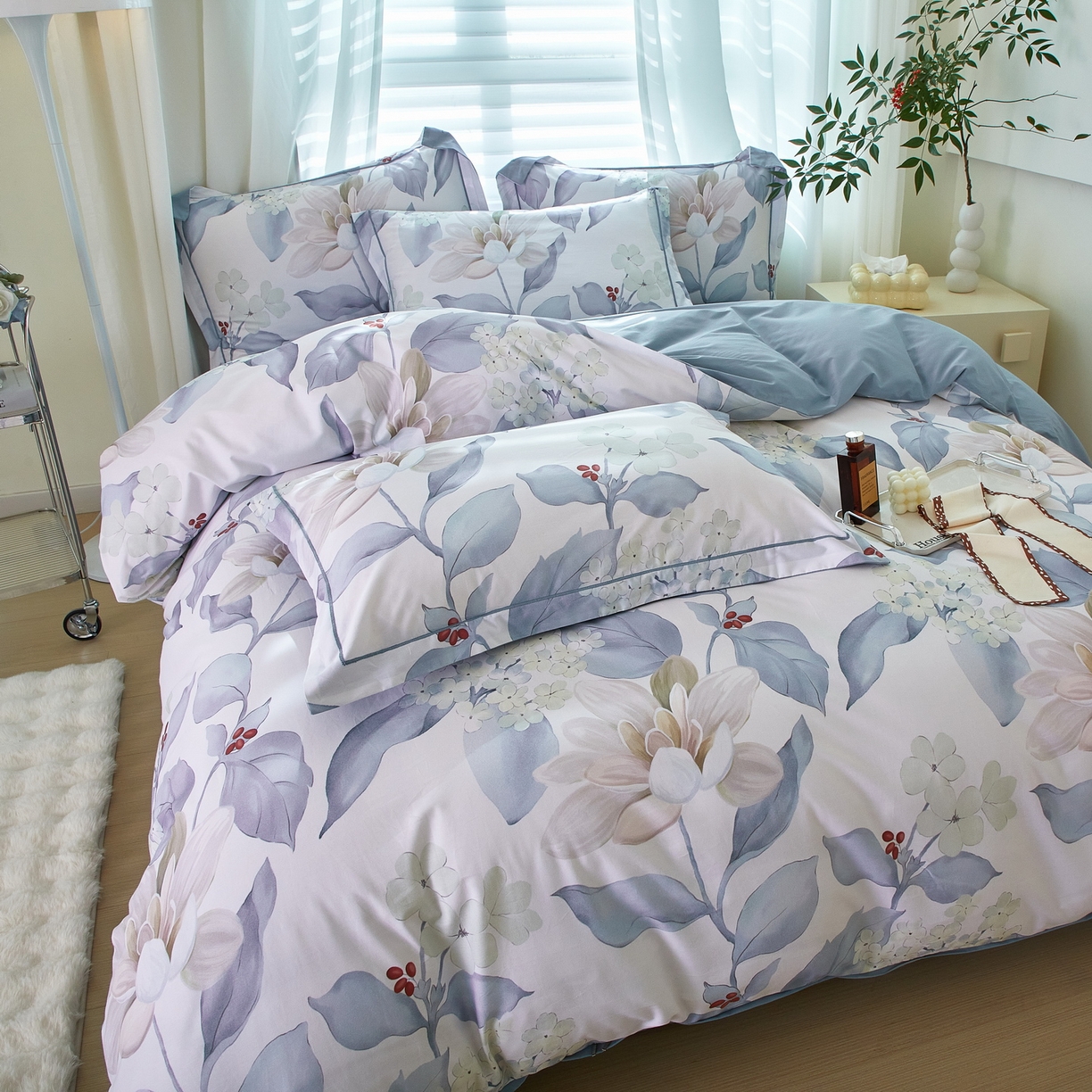 91家纺网 家纺一手货源 找家纺 启航家居 2026新款全棉铂金棉数码印花四件套 云中歌兰