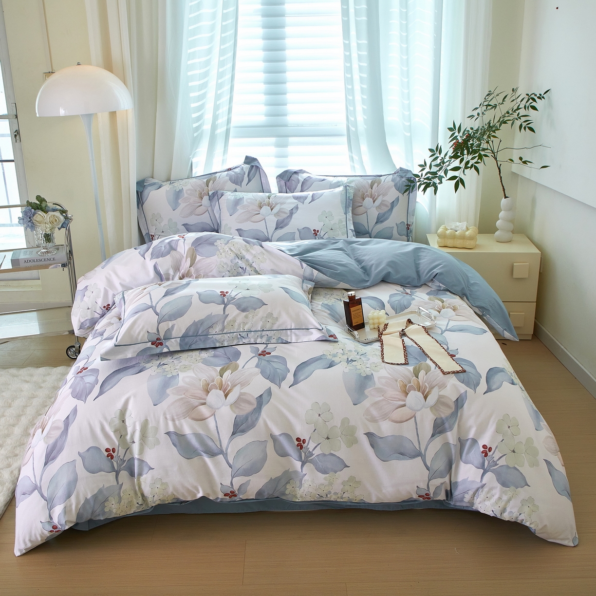 91家纺网 家纺一手货源 找家纺 启航家居 2026新款全棉铂金棉数码印花四件套 云中歌兰