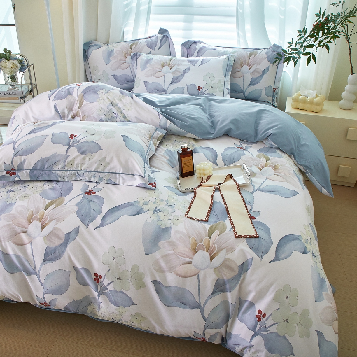 91家纺网 家纺一手货源 找家纺 启航家居 2026新款全棉铂金棉数码印花四件套 云中歌兰