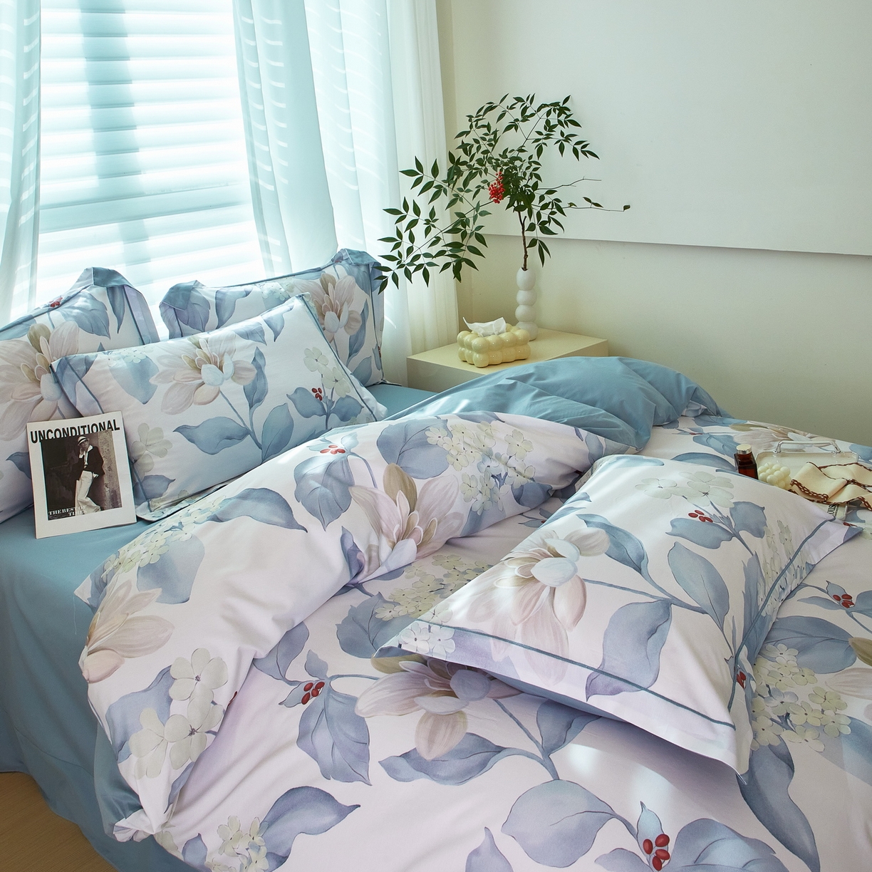 91家纺网 家纺一手货源 找家纺 启航家居 2026新款全棉铂金棉数码印花四件套 云中歌兰