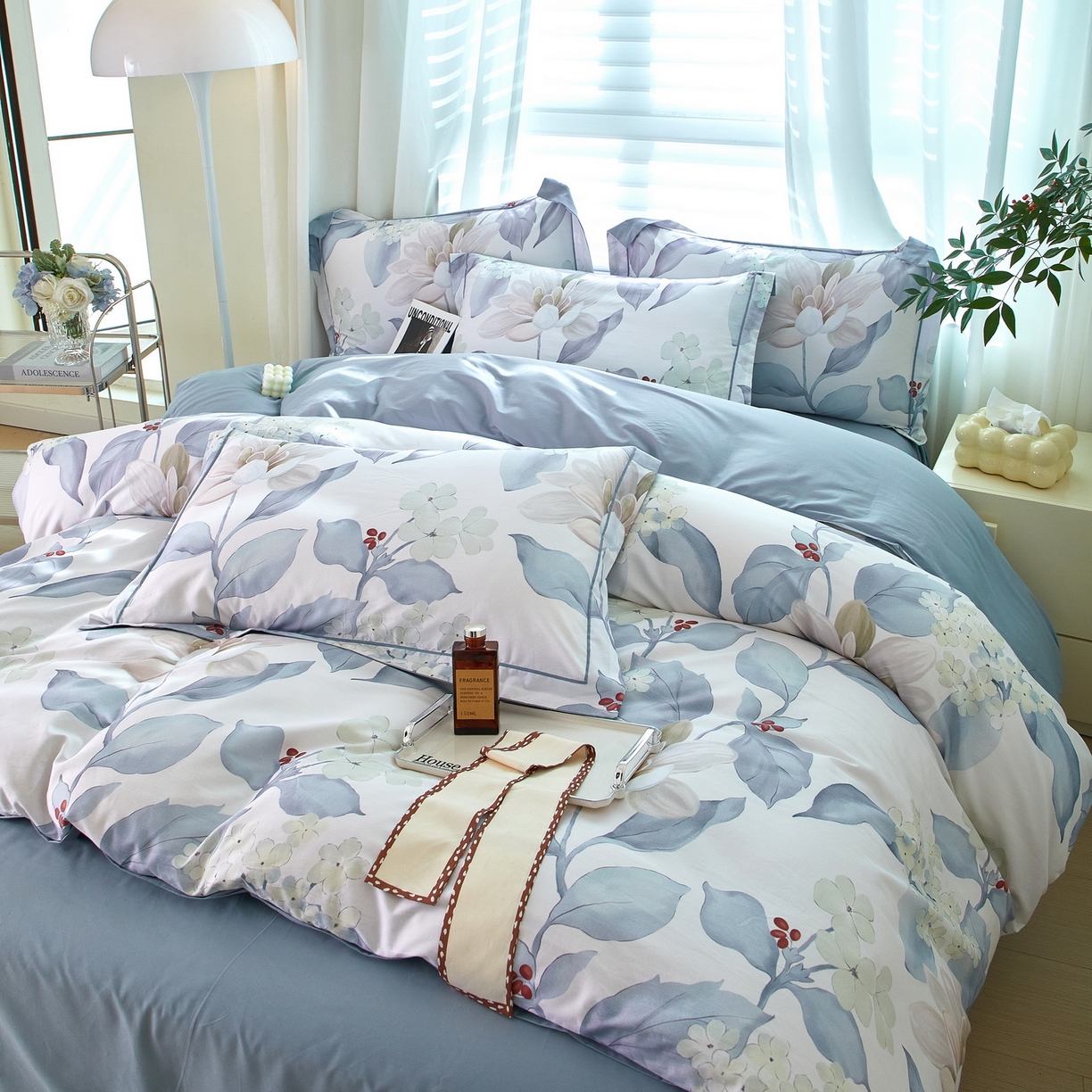 91家纺网 家纺一手货源 找家纺 启航家居 2026新款全棉铂金棉数码印花四件套 云中歌兰