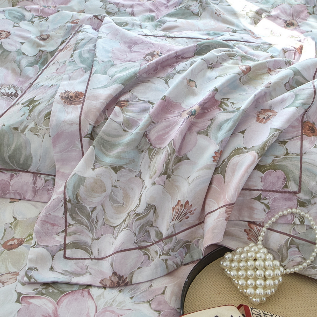 91家纺网 家纺一手货源 找家纺 启航家居 2026新款全棉铂金棉数码印花四件套 绽放序曲粉