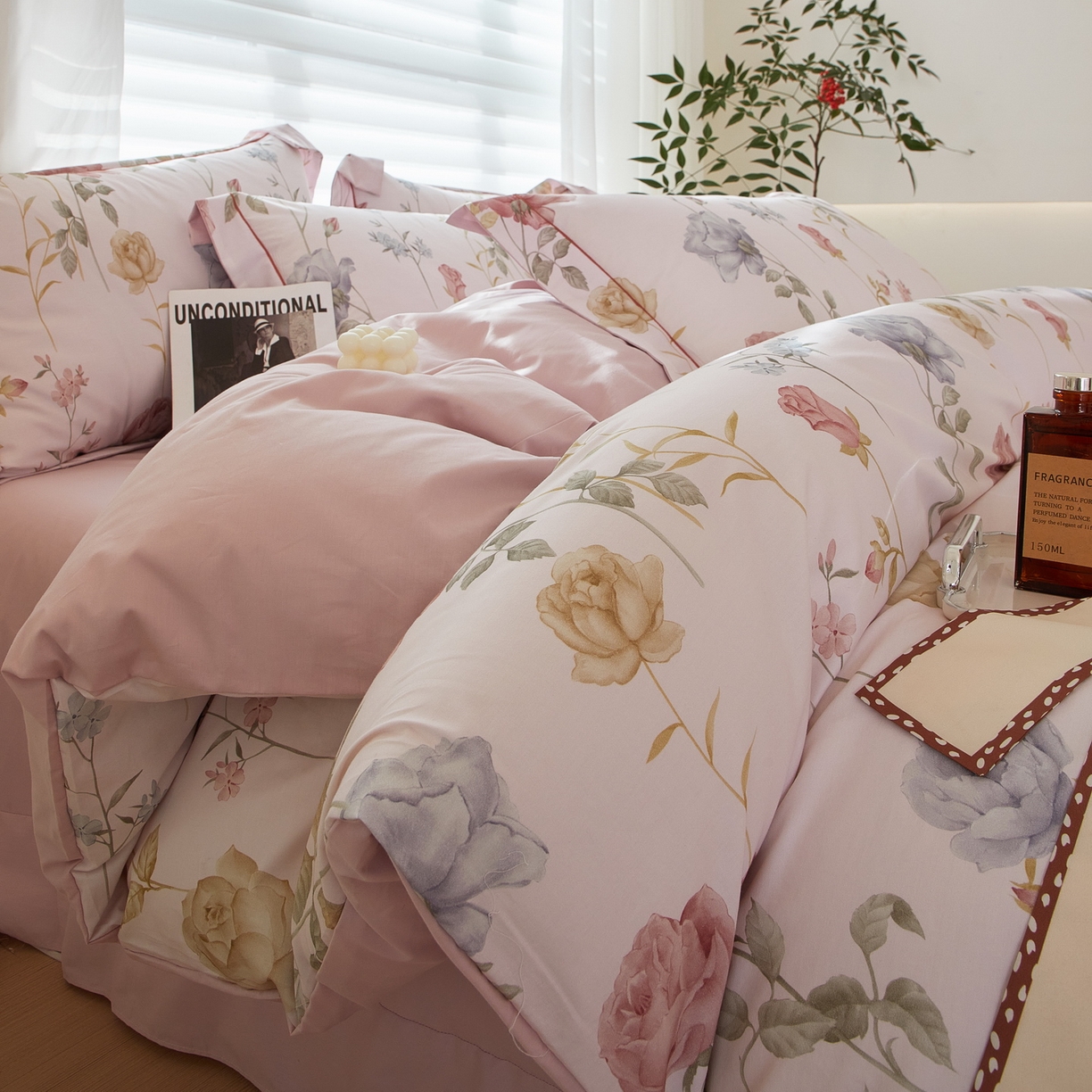 91家纺网 家纺一手货源 找家纺 启航家居 2026新款全棉铂金棉数码印花四件套 臻爱粉