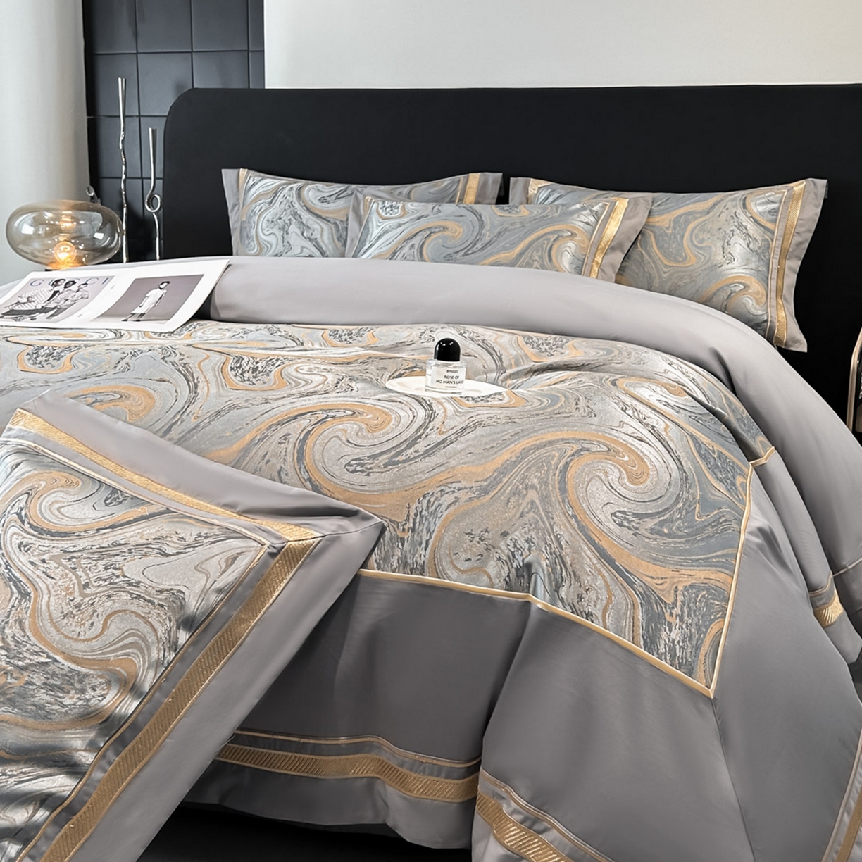 博纳家纺 2026春夏新款全棉纯棉高精密色织提花绣花四件套-炫彩年华 炫彩年华-绅士灰