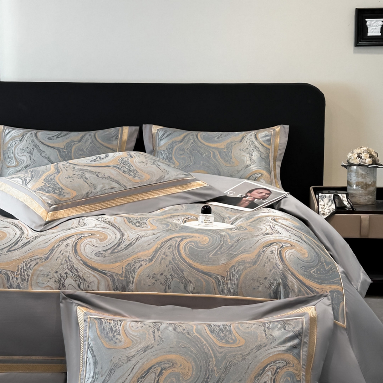 91家纺网 家纺一手货源 找家纺 博纳家纺 2026春夏新款全棉纯棉高精密色织提花绣花四件套-炫彩年华 炫彩年华-绅士灰