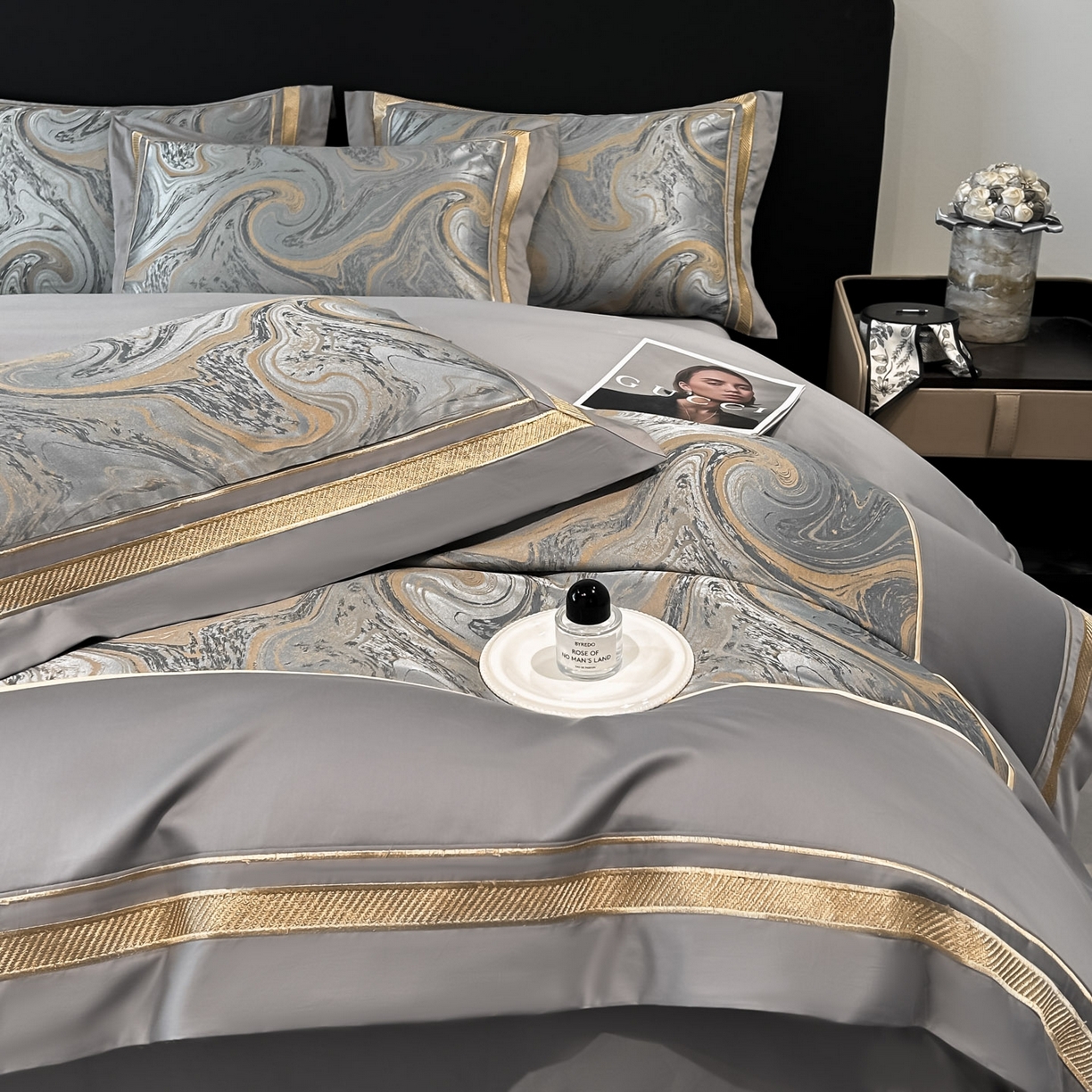 91家纺网 家纺一手货源 找家纺 博纳家纺 2026春夏新款全棉纯棉高精密色织提花绣花四件套-炫彩年华 炫彩年华-绅士灰