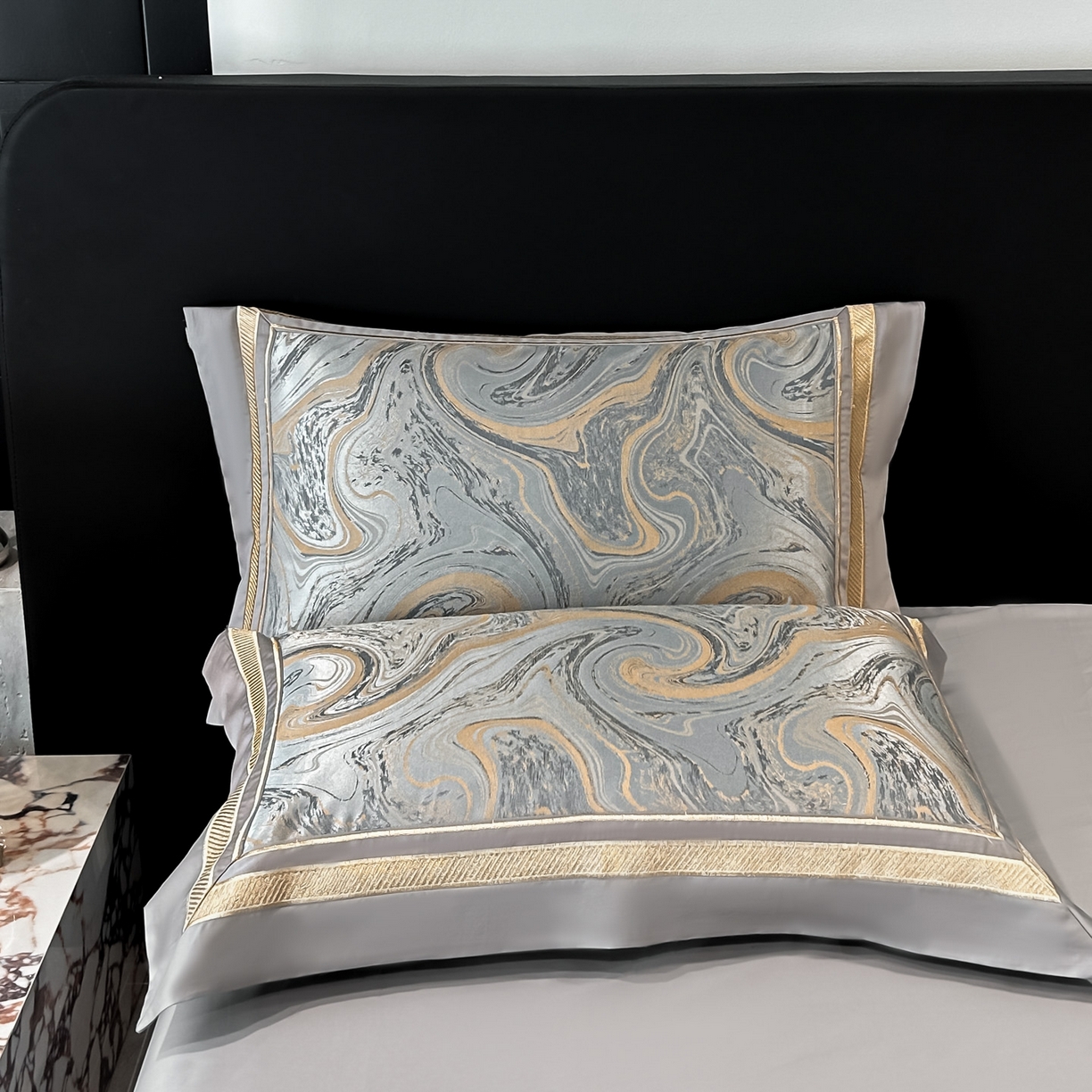 91家纺网 家纺一手货源 找家纺 博纳家纺 2026春夏新款全棉纯棉高精密色织提花绣花四件套-炫彩年华 炫彩年华-绅士灰