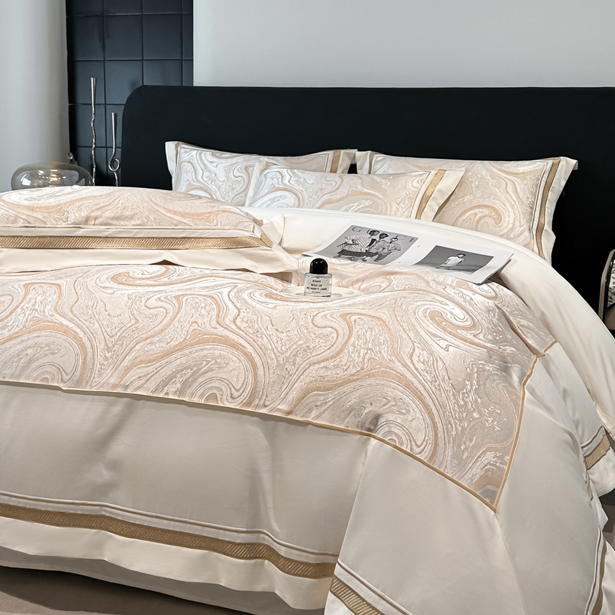 91家纺网 家纺一手货源 找家纺 博纳家纺 2026春夏新款全棉纯棉高精密色织提花绣花四件套-炫彩年华 炫彩年华-象牙白