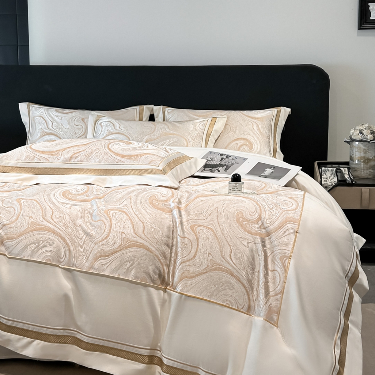 91家纺网 家纺一手货源 找家纺 博纳家纺 2026春夏新款全棉纯棉高精密色织提花绣花四件套-炫彩年华 炫彩年华-象牙白