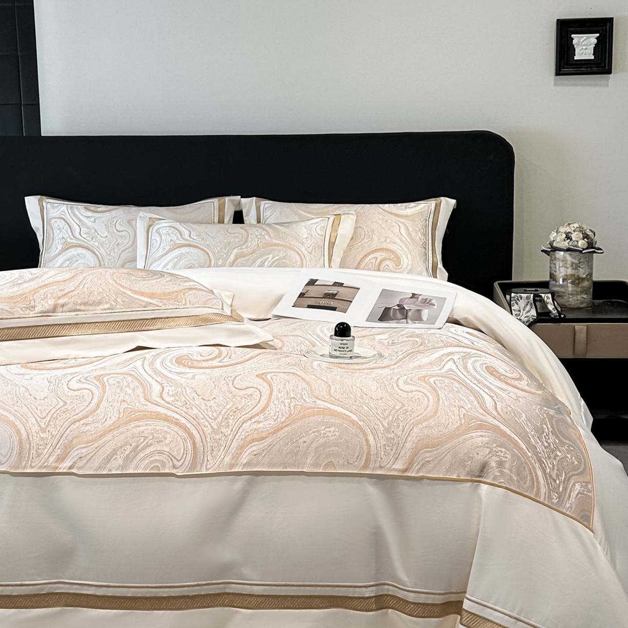 91家纺网 家纺一手货源 找家纺 博纳家纺 2026春夏新款全棉纯棉高精密色织提花绣花四件套-炫彩年华 炫彩年华-象牙白