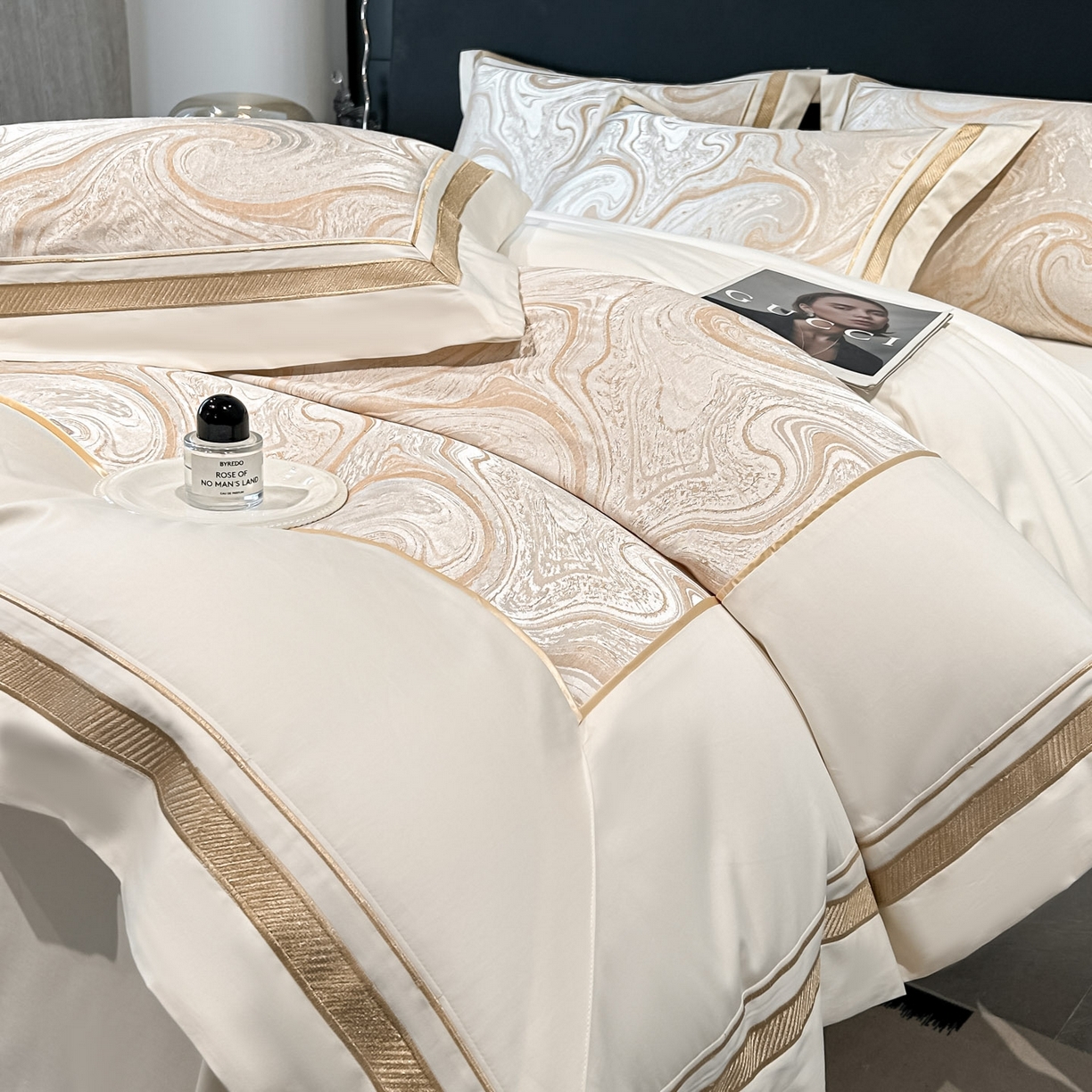 91家纺网 家纺一手货源 找家纺 博纳家纺 2026春夏新款全棉纯棉高精密色织提花绣花四件套-炫彩年华 炫彩年华-象牙白