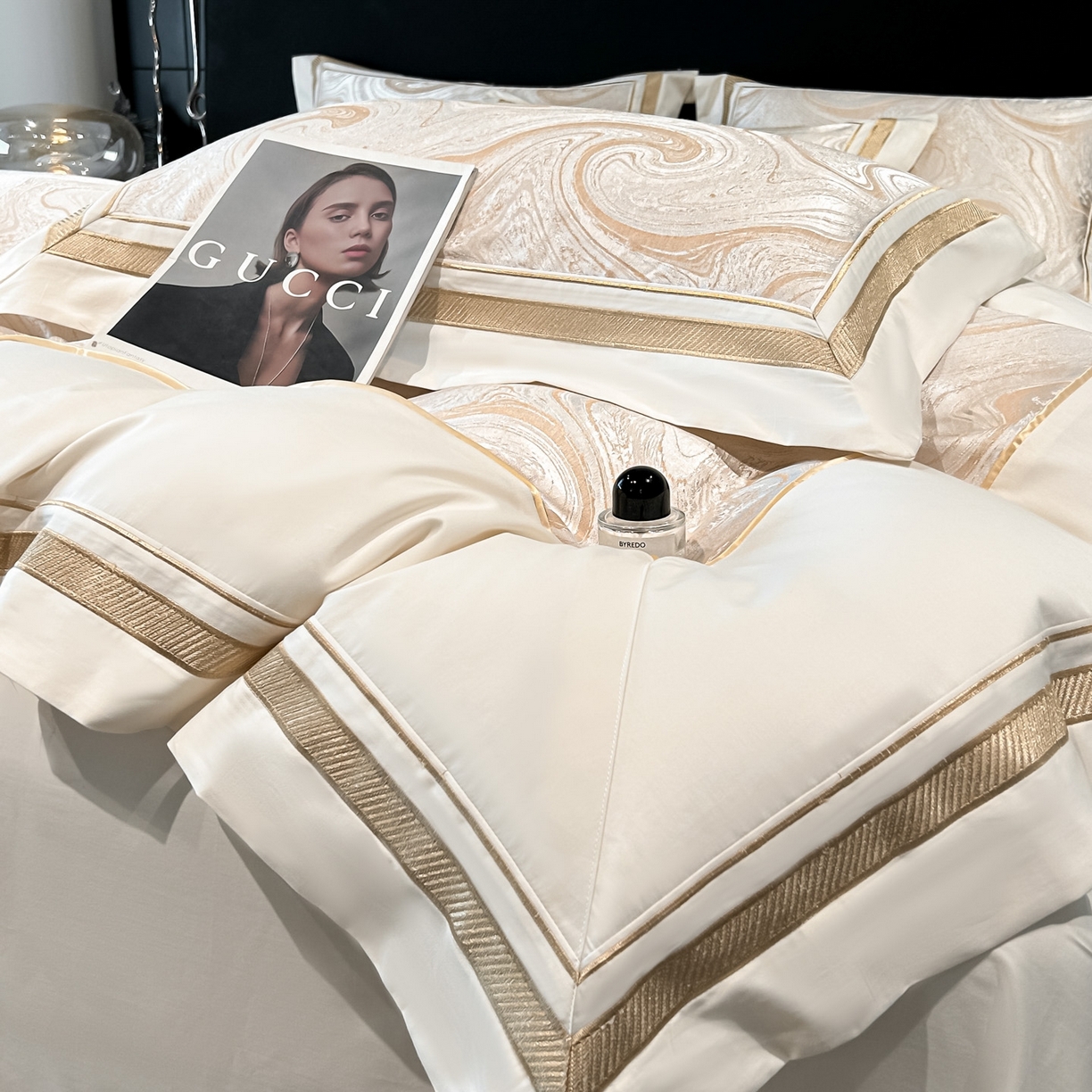 91家纺网 家纺一手货源 找家纺 博纳家纺 2026春夏新款全棉纯棉高精密色织提花绣花四件套-炫彩年华 炫彩年华-象牙白