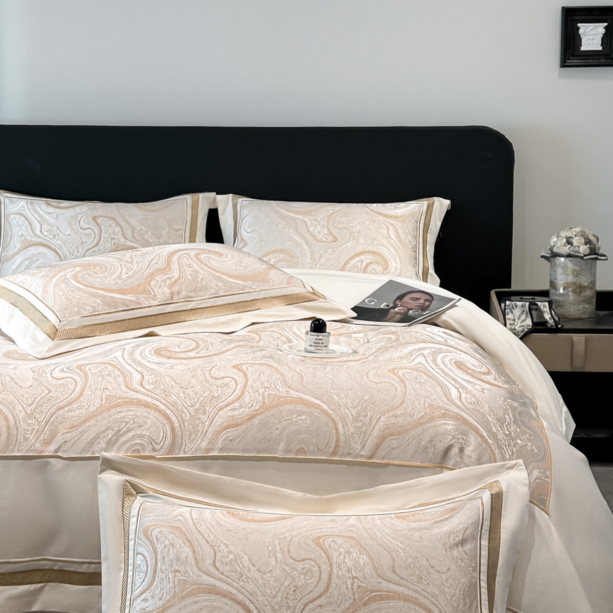 91家纺网 家纺一手货源 找家纺 博纳家纺 2026春夏新款全棉纯棉高精密色织提花绣花四件套-炫彩年华 炫彩年华-象牙白