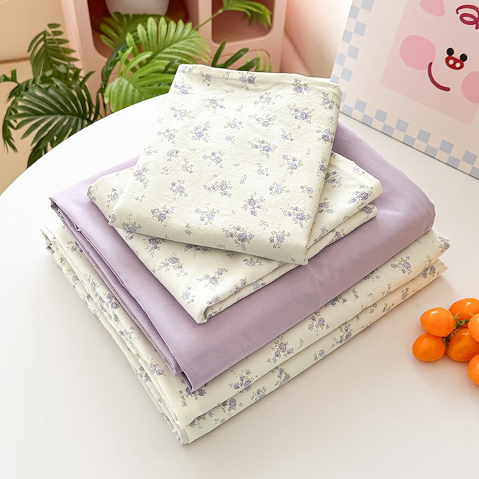 91家纺网 家纺一手货源 找家纺 卢赛尔 2026新款古法水洗仿棉云感棉学生三件套四件套 海盐小花