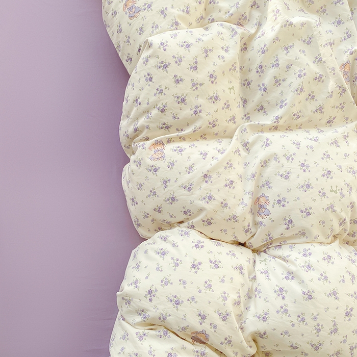 91家纺网 家纺一手货源 找家纺 卢赛尔 2026新款古法水洗仿棉云感棉学生三件套四件套 海盐小花