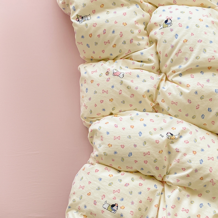 91家纺网 家纺一手货源 找家纺 卢赛尔 2026新款古法水洗仿棉云感棉学生三件套四件套 萌萌汪