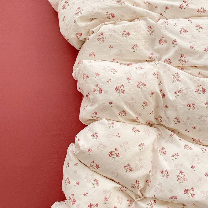 91家纺网 家纺一手货源 找家纺 卢赛尔 2026新款古法水洗仿棉云感棉学生三件套四件套 花漾