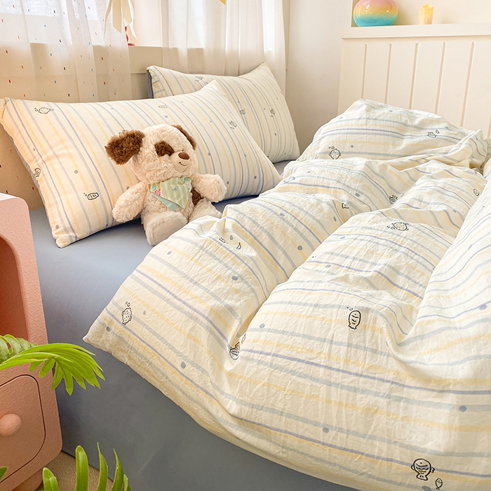 91家纺网 家纺一手货源 找家纺 卢赛尔 2026新款古法水洗仿棉云感棉学生三件套四件套 幻想鱼