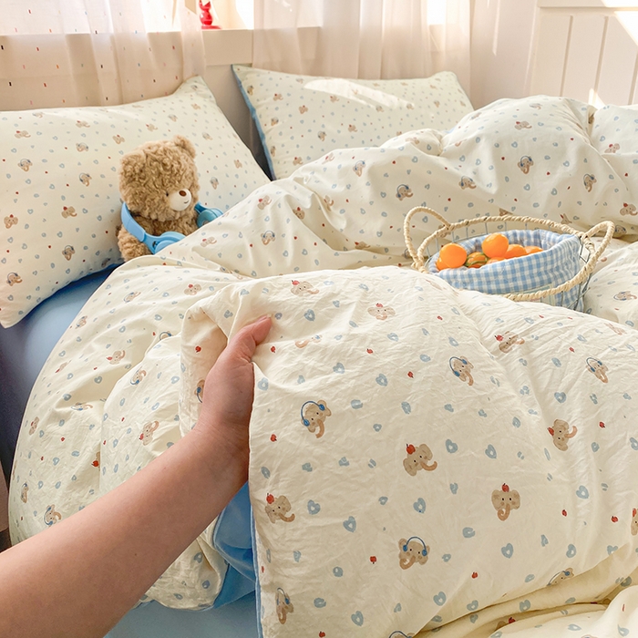 91家纺网 家纺一手货源 找家纺 卢赛尔 2026新款古法水洗仿棉云感棉学生三件套四件套 爱心象