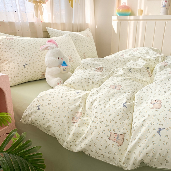 91家纺网 家纺一手货源 找家纺 卢赛尔 2026新款古法水洗仿棉云感棉学生三件套四件套 田园汪