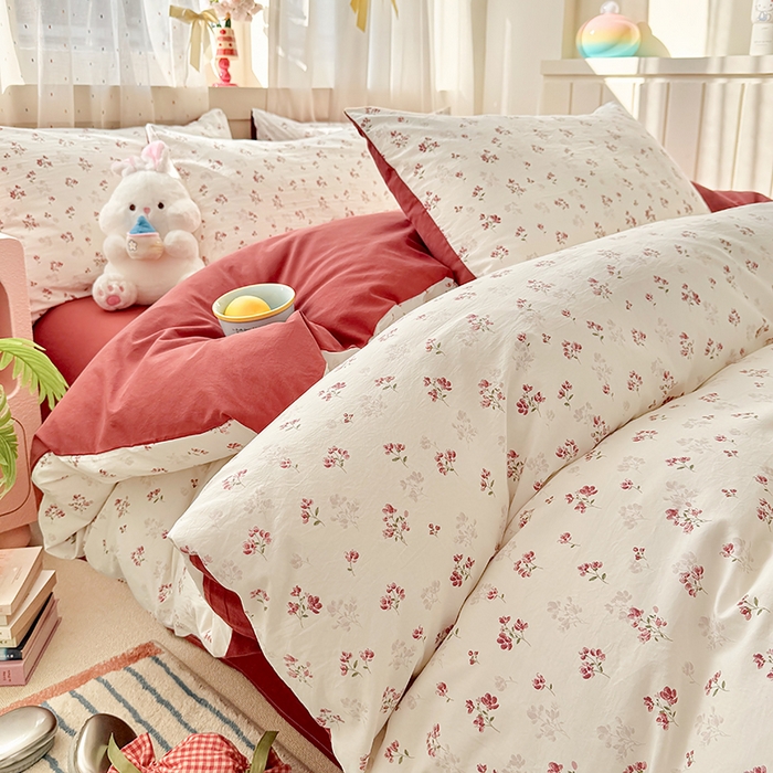 卢赛尔 2026新款古法水洗仿棉云感棉学生三件套四件套 花漾