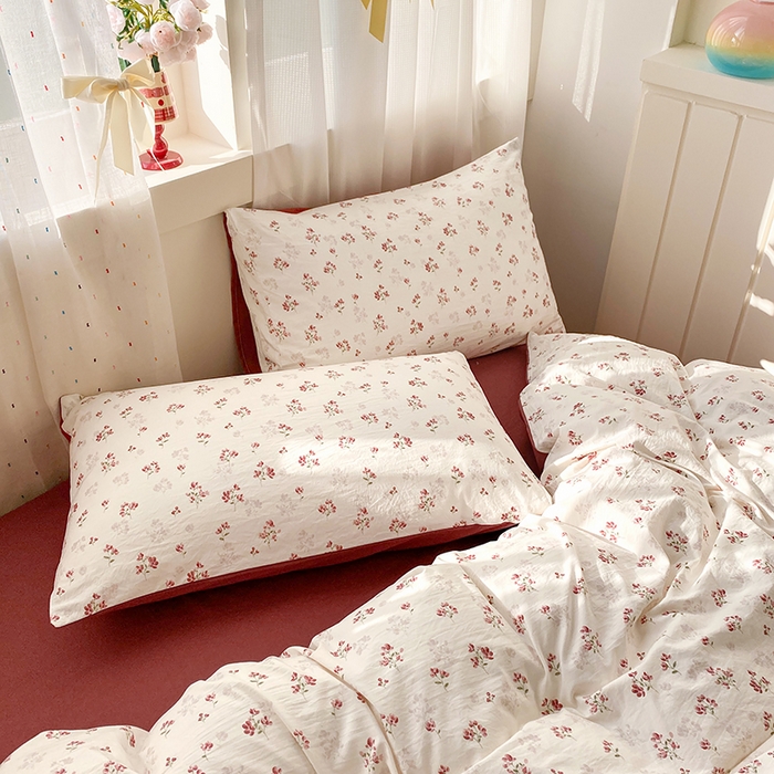 91家纺网 家纺一手货源 找家纺 卢赛尔 2026新款古法水洗仿棉云感棉学生三件套四件套 花漾