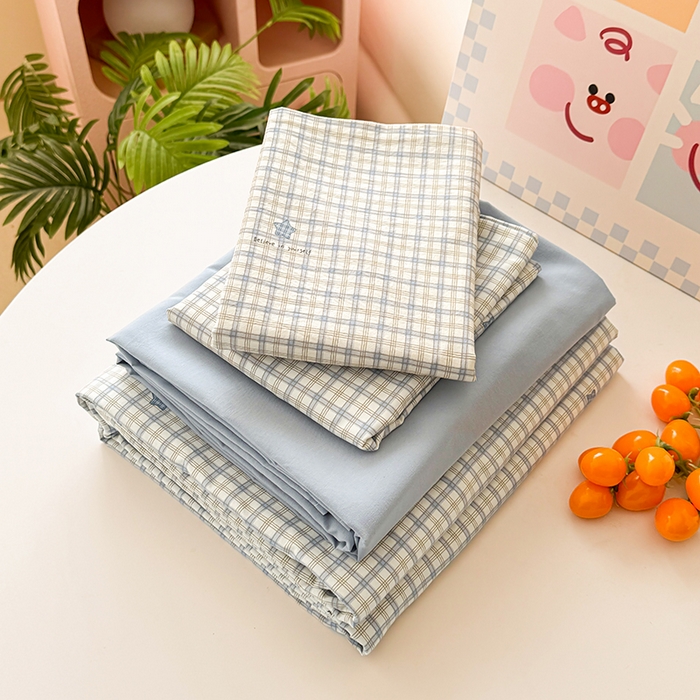 91家纺网 家纺一手货源 找家纺 卢赛尔 2026新款古法水洗仿棉云感棉学生三件套四件套 星星格