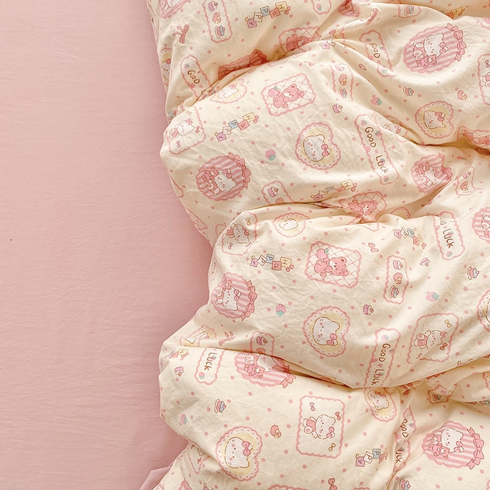 91家纺网 家纺一手货源 找家纺 卢赛尔 2026新款古法水洗仿棉云感棉学生三件套四件套 可爱猫