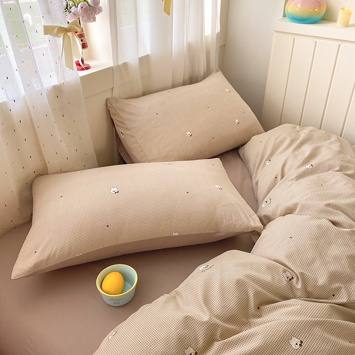 91家纺网 家纺一手货源 找家纺 卢赛尔 2026新款古法水洗仿棉云感棉学生三件套四件套 甜宠