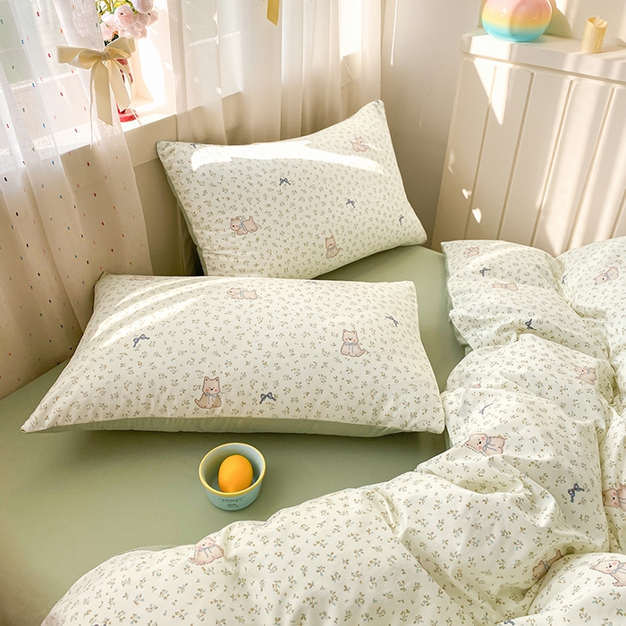 91家纺网 家纺一手货源 找家纺 卢赛尔 2026新款古法水洗仿棉云感棉学生三件套四件套 田园汪