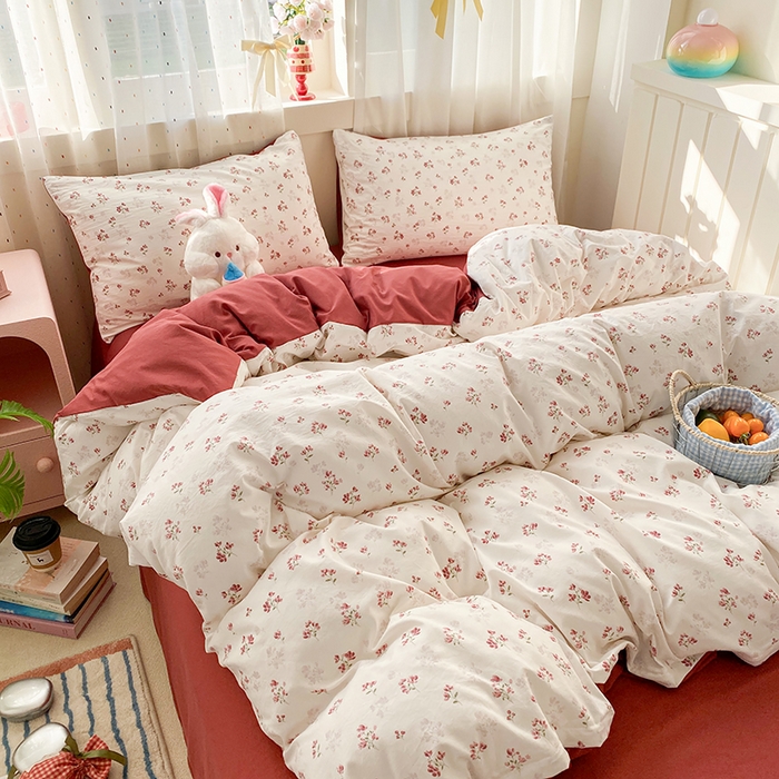 91家纺网 家纺一手货源 找家纺 卢赛尔 2026新款古法水洗仿棉云感棉学生三件套四件套 花漾