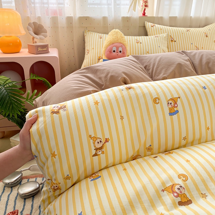 91家纺网 家纺一手货源 找家纺 卢赛尔 2026新款古法水洗仿棉云感棉学生三件套四件套 顽皮