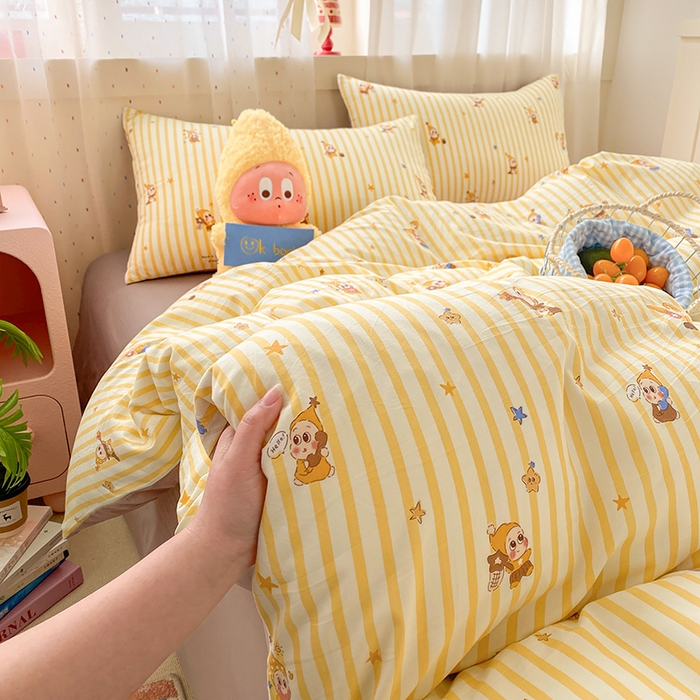 91家纺网 家纺一手货源 找家纺 卢赛尔 2026新款古法水洗仿棉云感棉学生三件套四件套 顽皮